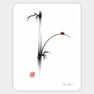 "Little Sunshine"  Original ink brush pen ladybug bamboo painting Sticker